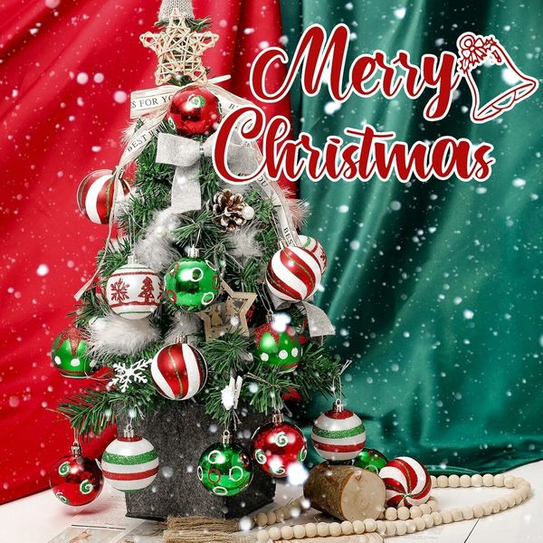 30 Pieces Christmas Ball Ornaments for Christmas Tree, Red Green and White Painting Christmas Tree Decoration  for Christmas Tree Decoration