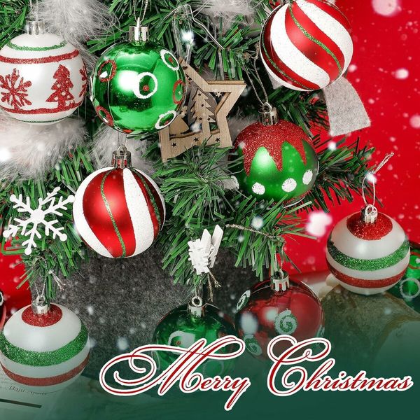 30 Pieces Christmas Ball Ornaments for Christmas Tree, Red Green and White Painting Christmas Tree Decoration  for Christmas Tree Decoration