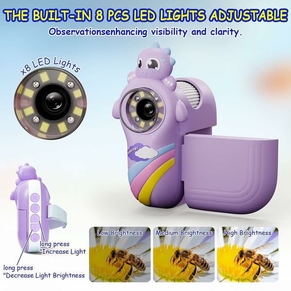 Portable 1000X Digital Handheld Microscope Built-in 8 LED Lamp Beads Telescope Educational Science Kit for Kids 3+ Ages,Purple