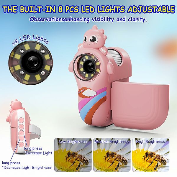 Portable 1000X Digital Handheld Microscope Built-in 8 LED Lamp Beads Telescope Educational Science Kit for Kids 3+ Ages,Pink