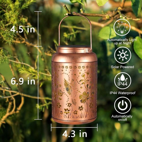 Solar Lanterns Outdoor Waterproof Hummingbird Garden Decor Christmas Gifts for Women Mom Grandma Hanging Solar Lights Metal Solar Decoration