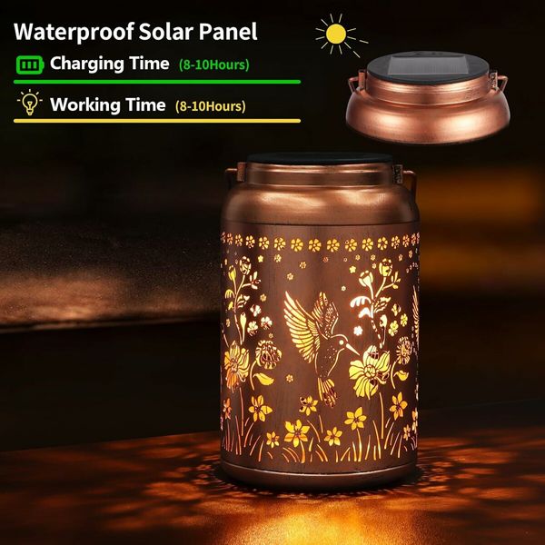 Solar Lanterns Outdoor Waterproof Hummingbird Garden Decor Christmas Gifts for Women Mom Grandma Hanging Solar Lights Metal Solar Decoration