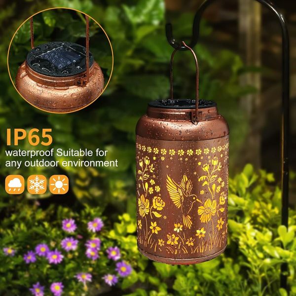 Solar Lanterns Outdoor Waterproof Hummingbird Garden Decor Christmas Gifts for Women Mom Grandma Hanging Solar Lights Metal Solar Decoration