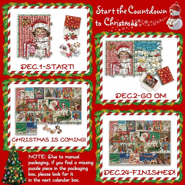 Christmas Advent Calendar Puzzle 1000 Piece,Christmas Countdown Calendar 2025 Jigsaw Puzzle,Holiday Santa Puzzle