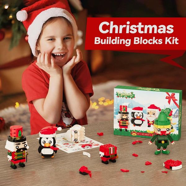 Christmas Building Blocks Santa Claus Nutcracker Elf Penguin Kit for Kids, Xmas Ornaments Bricks Set Figures Toy for Boys Girls 6 up