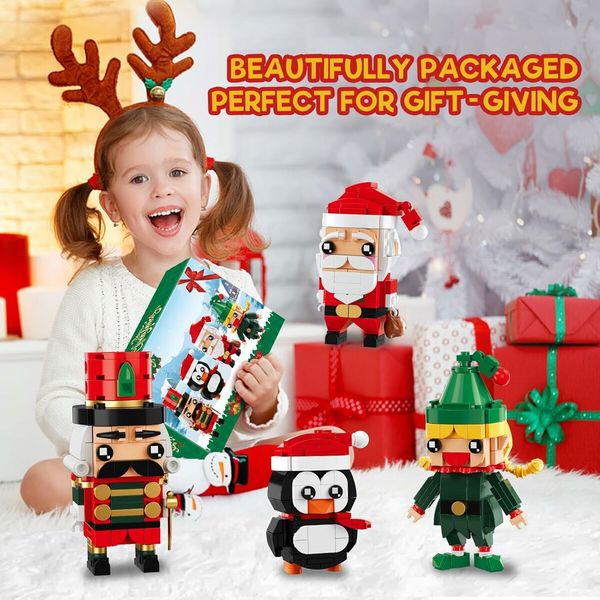 Christmas Building Blocks Santa Claus Nutcracker Elf Penguin Kit for Kids, Xmas Ornaments Bricks Set Figures Toy for Boys Girls 6 up