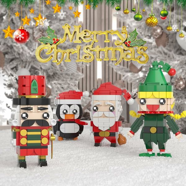 Christmas Building Blocks Santa Claus Nutcracker Elf Penguin Kit for Kids, Xmas Ornaments Bricks Set Figures Toy for Boys Girls 6 up