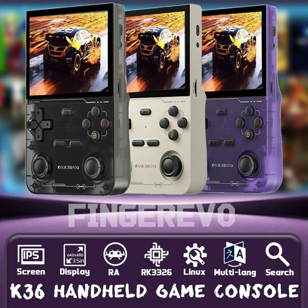 K36 Handheld Game Console 3.5In 640*480 IPS OCA Screen 3500mAh RK3326 Opensource System Purple Transparent