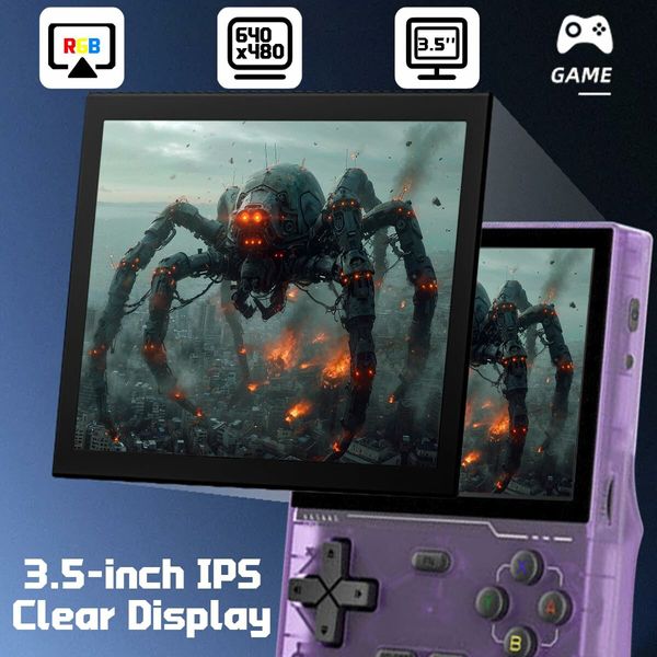 K36 Handheld Game Console 3.5In 640*480 IPS OCA Screen 3500mAh RK3326 Opensource System Purple Transparent