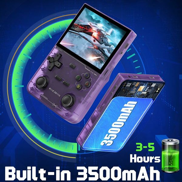 K36 Handheld Game Console 3.5In 640*480 IPS OCA Screen 3500mAh RK3326 Opensource System Purple Transparent