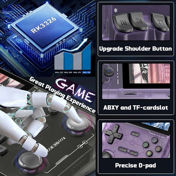 K36 Handheld Game Console 3.5In 640*480 IPS OCA Screen 3500mAh RK3326 Opensource System Purple Transparent