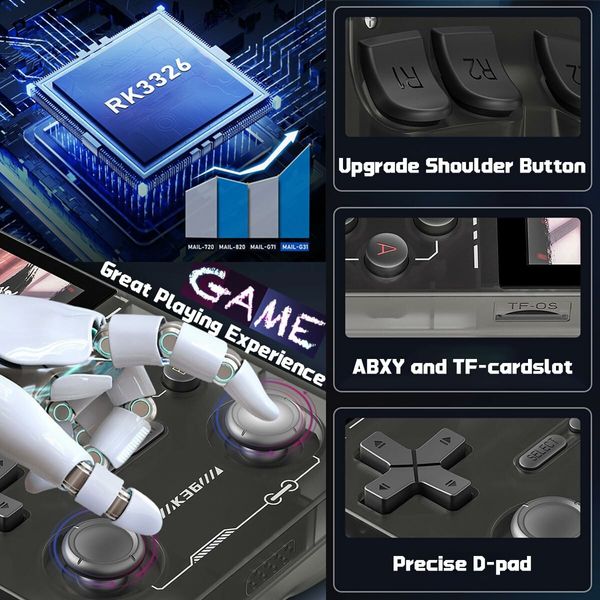 K36 Handheld Game Console 3.5In 640*480 IPS OCA Screen 3500mAh RK3326 Opensource System Black Transparent