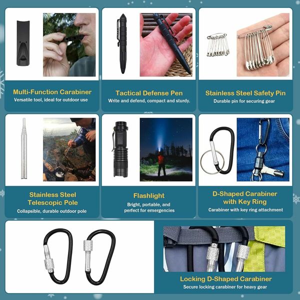 24 Day Christmas Countdown Survival Kit with Camping Gear & Cool Gadgets for Men, Christmas Gift for Adventurers