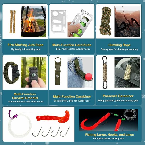 24 Day Christmas Countdown Survival Kit with Camping Gear & Cool Gadgets for Men, Christmas Gift for Adventurers