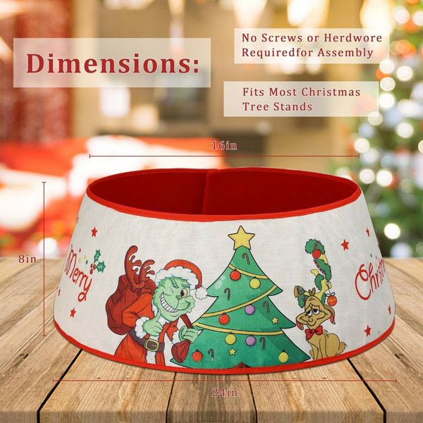 Christmas Tree Collar, 24in Christmas Tree Ring, Christmas Tree Base Cover with Classic Pattern, Xmas Tree Decorations for Home Indoor