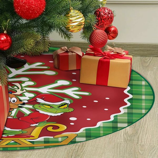 48 inches Snowflake Dog Gifts Xmas Tree Skirt, Green Buffalo Plaid Check Rustic Large Home Decoration New Year Party Decor