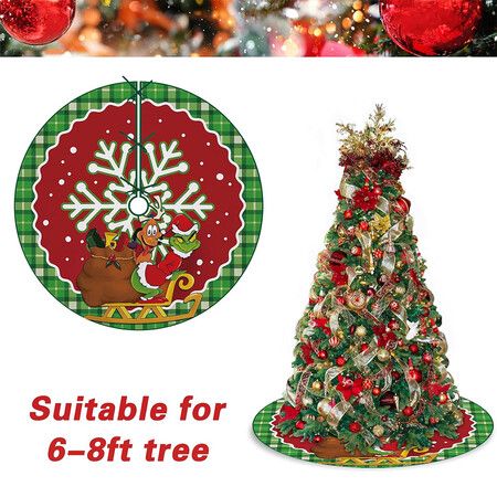 48 inches Snowflake Dog Gifts Xmas Tree Skirt, Green Buffalo Plaid Check Rustic Large Home Decoration New Year Party Decor