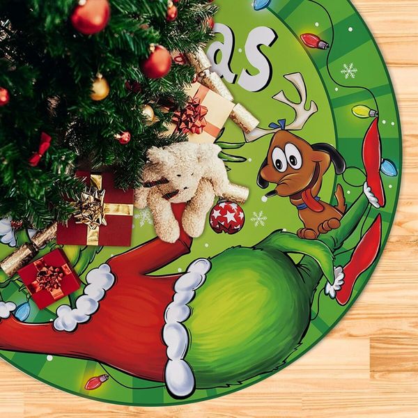 Merry Christmas Tree Skirt 48 Inches Green Xmas Tree Skirt, Funny Winter Holiday Party Indoor Decoration Home Decor