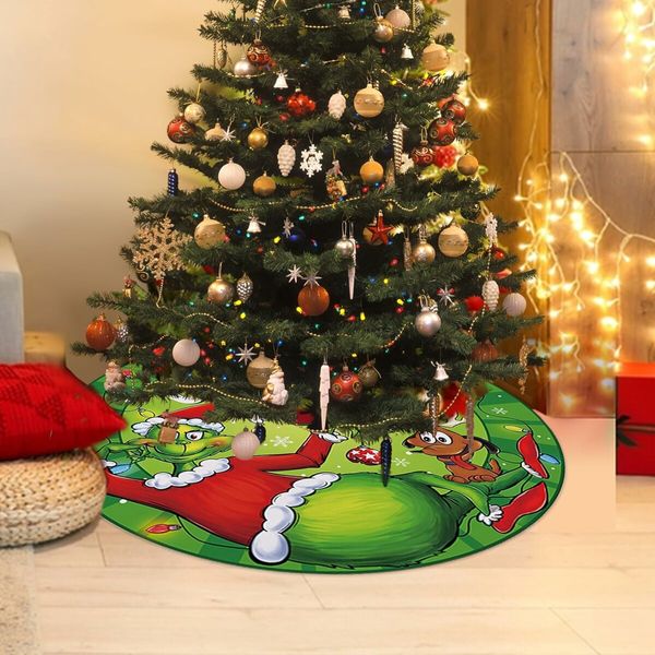 Merry Christmas Tree Skirt 48 Inches Green Xmas Tree Skirt, Funny Winter Holiday Party Indoor Decoration Home Decor