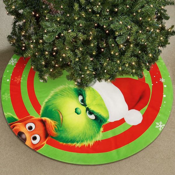 48in Green Christmas Tree Skirt for Merry Christmas Party Christmas Tree Decorations Green Monster and Dog