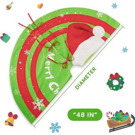 48in Green Christmas Tree Skirt for Merry Christmas Party Christmas Tree Decorations Green Monster and Dog