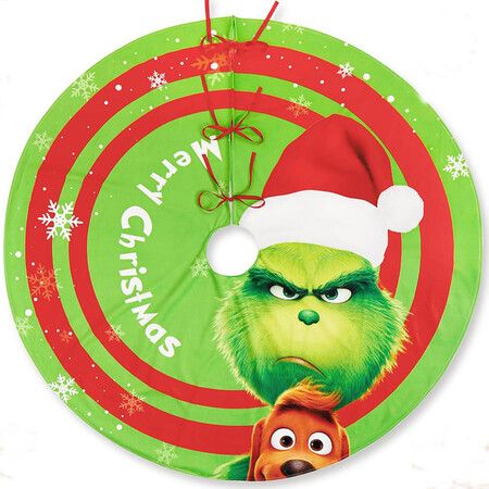 48in Green Christmas Tree Skirt for Merry Christmas Party Christmas Tree Decorations Green Monster and Dog