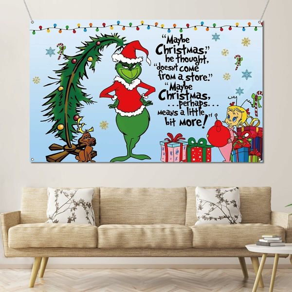 Merry Christmas Banner 200x150CM Holiday Party Decorations for Kids Home, Christmas Backdrop and Decor