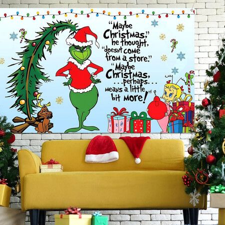 Merry Christmas Banner 200x150CM Holiday Party Decorations for Kids Home, Christmas Backdrop and Decor