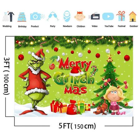 Merry Christmas Banner 200x150CM Holiday Party Decorations for Kids Home, Christmas Backdrop and Decor