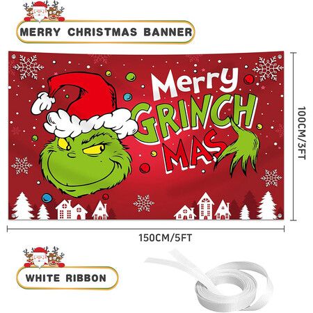 Merry Christmas Banner 200x150CM Holiday Party Decorations for Kids Home, Christmas Backdrop and Decor