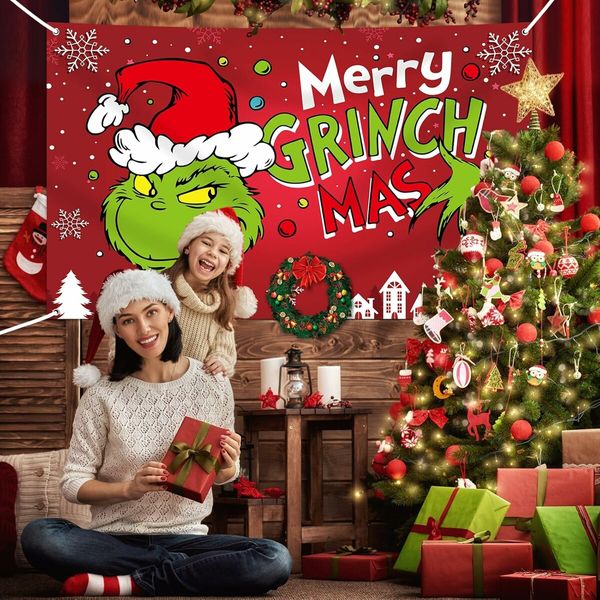 Merry Christmas Banner 200x150CM Holiday Party Decorations for Kids Home, Christmas Backdrop and Decor