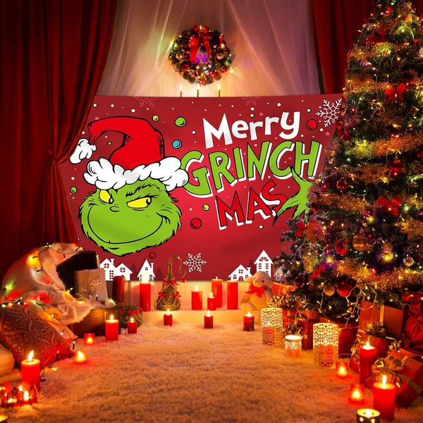 Merry Christmas Banner 200x150CM Holiday Party Decorations for Kids Home, Christmas Backdrop and Decor