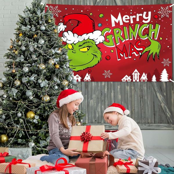 Merry Christmas Banner 200x150CM Holiday Party Decorations for Kids Home, Christmas Backdrop and Decor