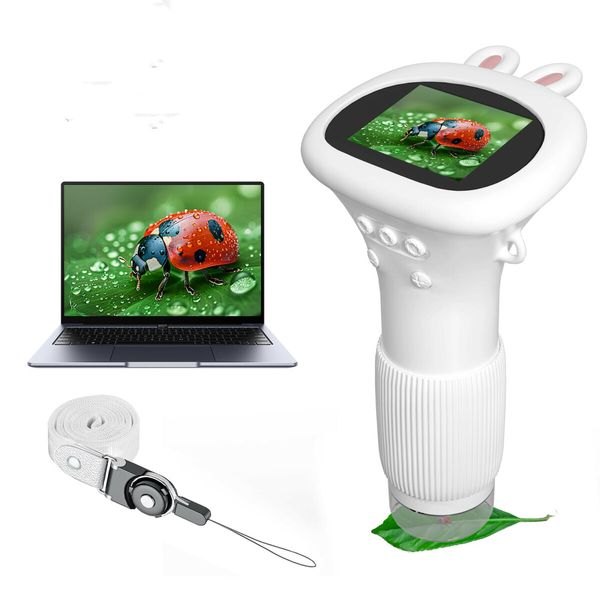 Kids Portable Microscope with 2 Inch Screen 200x Zoom Mini Digital Handheld Magnifying Glass Camera,Christmas Gifts for Age 3+(White)