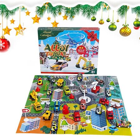 24 Pack Toy Car Christmas Advent Calendar, Christmas Countdown Advent Calendar with Game Map, Christmas Holiday Ride Toys for Friends Kids Age 3 to 8