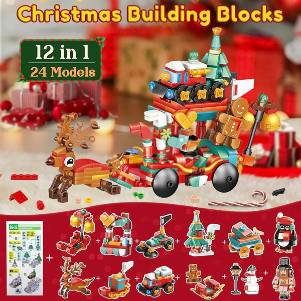 Advent Calendar, Building Blocks for Kids, 24 Days of Christmas Countdown Advent Calendar, Building Blocks for Girls and Boys Age 3 Up