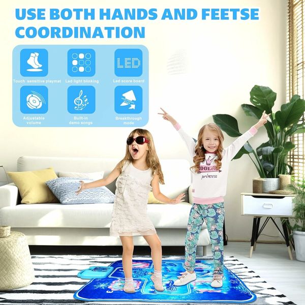 Dance Mat Toys for 3 to 12 Years Old Girls Birthday Gifts, Musical Dance Mat for Boys Girls, Blue