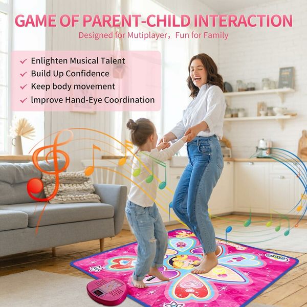 Dance Mat, Game Toy, Children's Electronic Dance Mat, Music Play Mat, Built in LED Light, 3 Songs Switching,for Kids Age 3 to 12