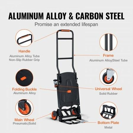 Aluminum Hand Truck 2 in 1 136 kg Max Load Capacity Heavy Duty Industrial Convertible Folding Hand Truck and Dolly Utility Cart Converts from Hand Truck