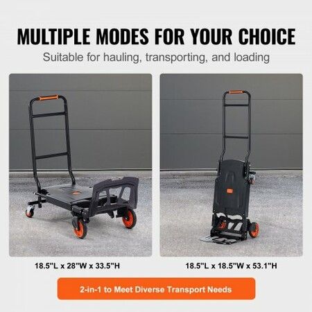 Aluminum Hand Truck 2 in 1 136 kg Max Load Capacity Heavy Duty Industrial Convertible Folding Hand Truck and Dolly Utility Cart Converts from Hand Truck