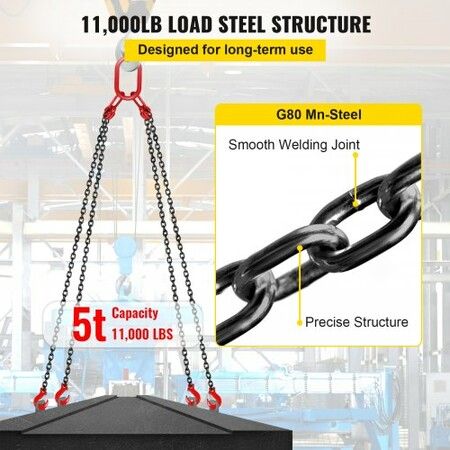 Chain Sling 9/32" X 10' Engine Lift Chain G80 Alloy Steel Engine Chain Hoist Lifts 3 Ton with 4 Leg Grab Hooks and Adjuster