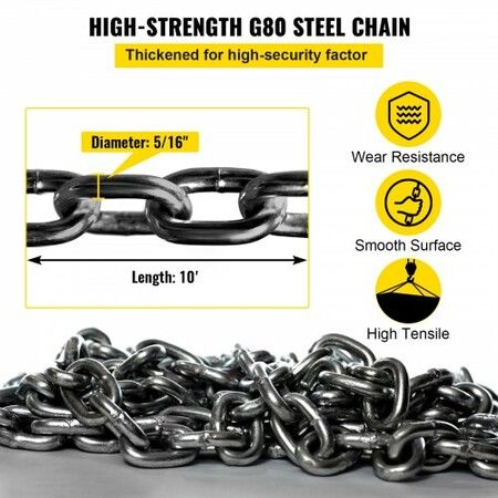 Chain Sling 9/32" X 10' Engine Lift Chain G80 Alloy Steel Engine Chain Hoist Lifts 3 Ton with 4 Leg Grab Hooks and Adjuster