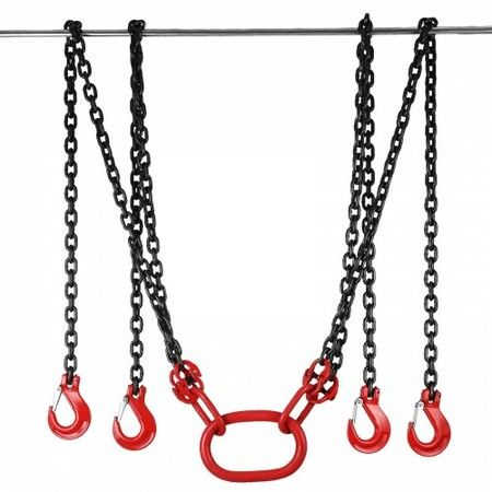 Chain Sling 9/32" X 10' Engine Lift Chain G80 Alloy Steel Engine Chain Hoist Lifts 3 Ton with 4 Leg Grab Hooks and Adjuster