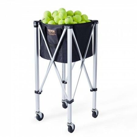 Foldable Tennis Ball Hopper Holds 180 Tennis Balls Lightweight Aluminum Alloy Tennis Ball Basket Cart with Wheels Removable Bag Carry Bag Portable Sports