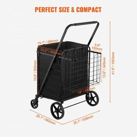 Folding Shopping Cart Rolling Grocery Cart with Double Baskets 330 LBS