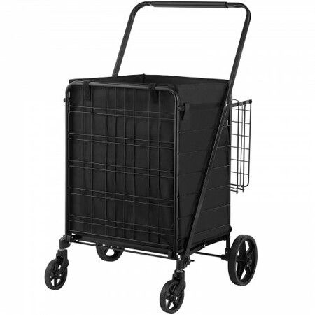 Folding Shopping Cart Rolling Grocery Cart with Double Baskets 330 LBS