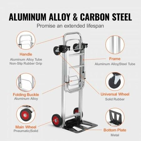 Aluminum Hand Truck 2 in 1 181 kg Max Load Capacity Heavy Duty Industrial Convertible Folding Hand Truck and Dolly Utility Cart Converts from Hand Truck