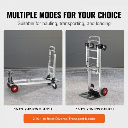 Aluminum Hand Truck 2 in 1 181 kg Max Load Capacity Heavy Duty Industrial Convertible Folding Hand Truck and Dolly Utility Cart Converts from Hand Truck