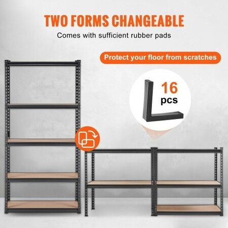 Storage Shelving Unit 5-Tier Adjustable 907 kg Capacity Heavy Duty Garage Shelves Metal Organizer Utility Rack Black 90L x 45W x 183H cm