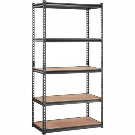 Storage Shelving Unit 5-Tier Adjustable 907 kg Capacity Heavy Duty Garage Shelves Metal Organizer Utility Rack Black 90L x 45W x 183H cm